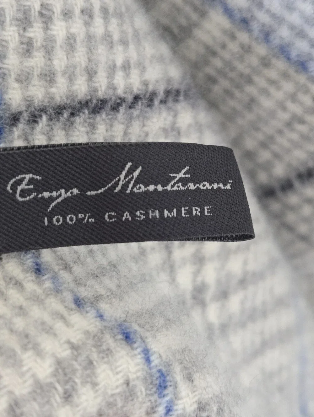 Enzo Mantovani Mens 100% Cashmere Scarf 12x60 in Fringe Light Grey Blue Luxery